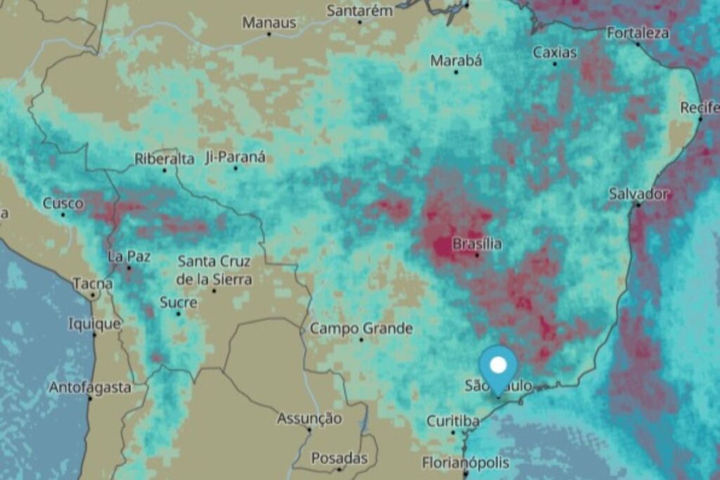 Mapa meteorológico mostra avanço da chuva