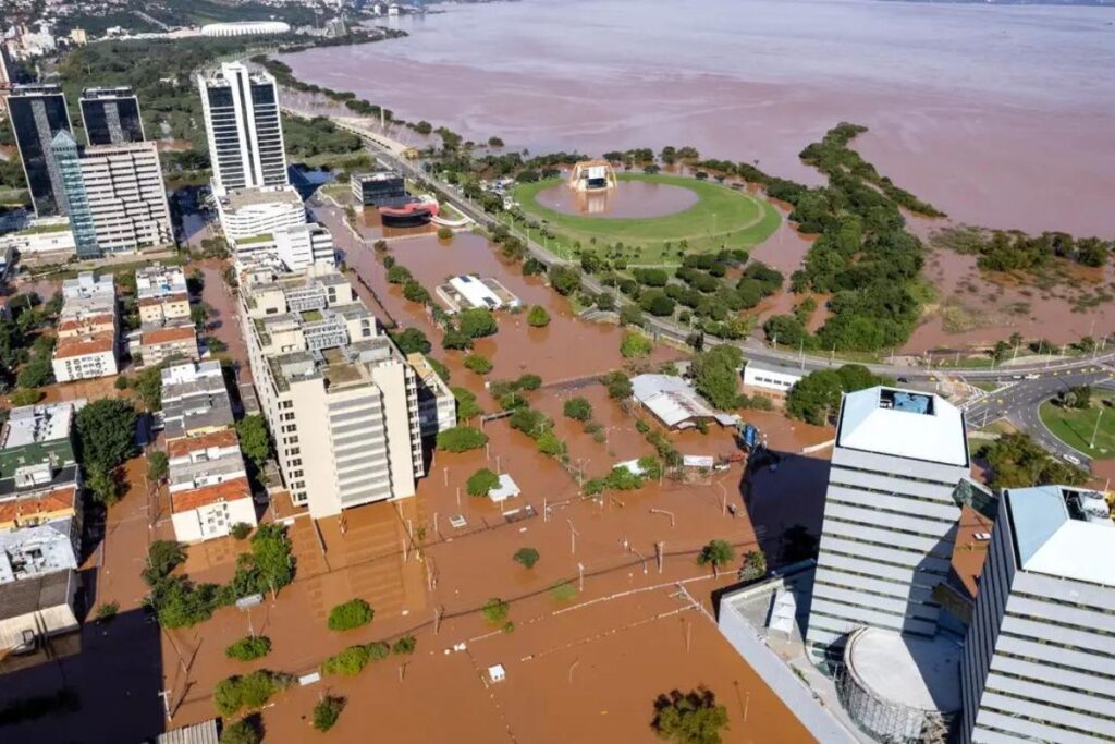 vista aérea de Porto Alegre alagada